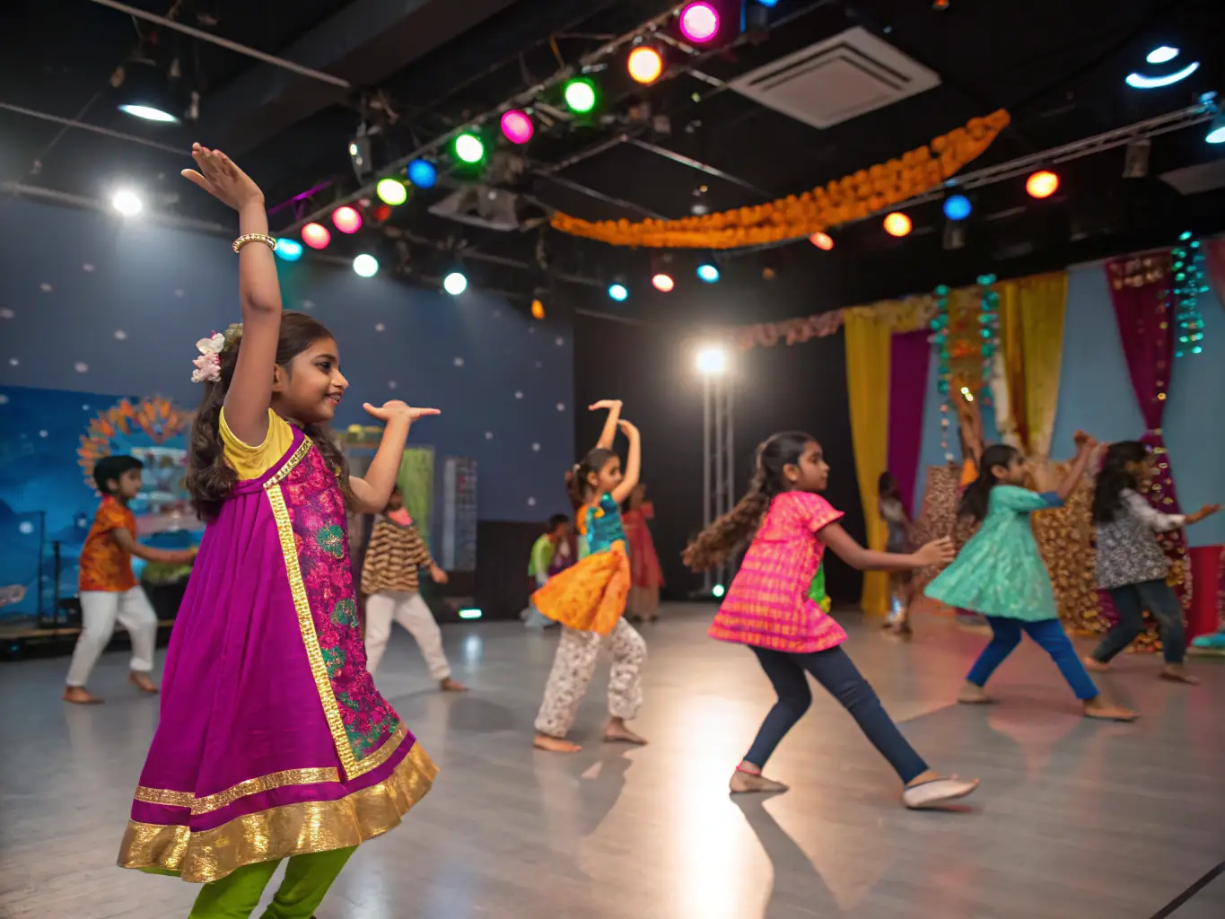A vibrant image of children participating in a fun and energetic dance class at MAGNY SPORTS LOISIRS, showcasing their smiles and enthusiasm.